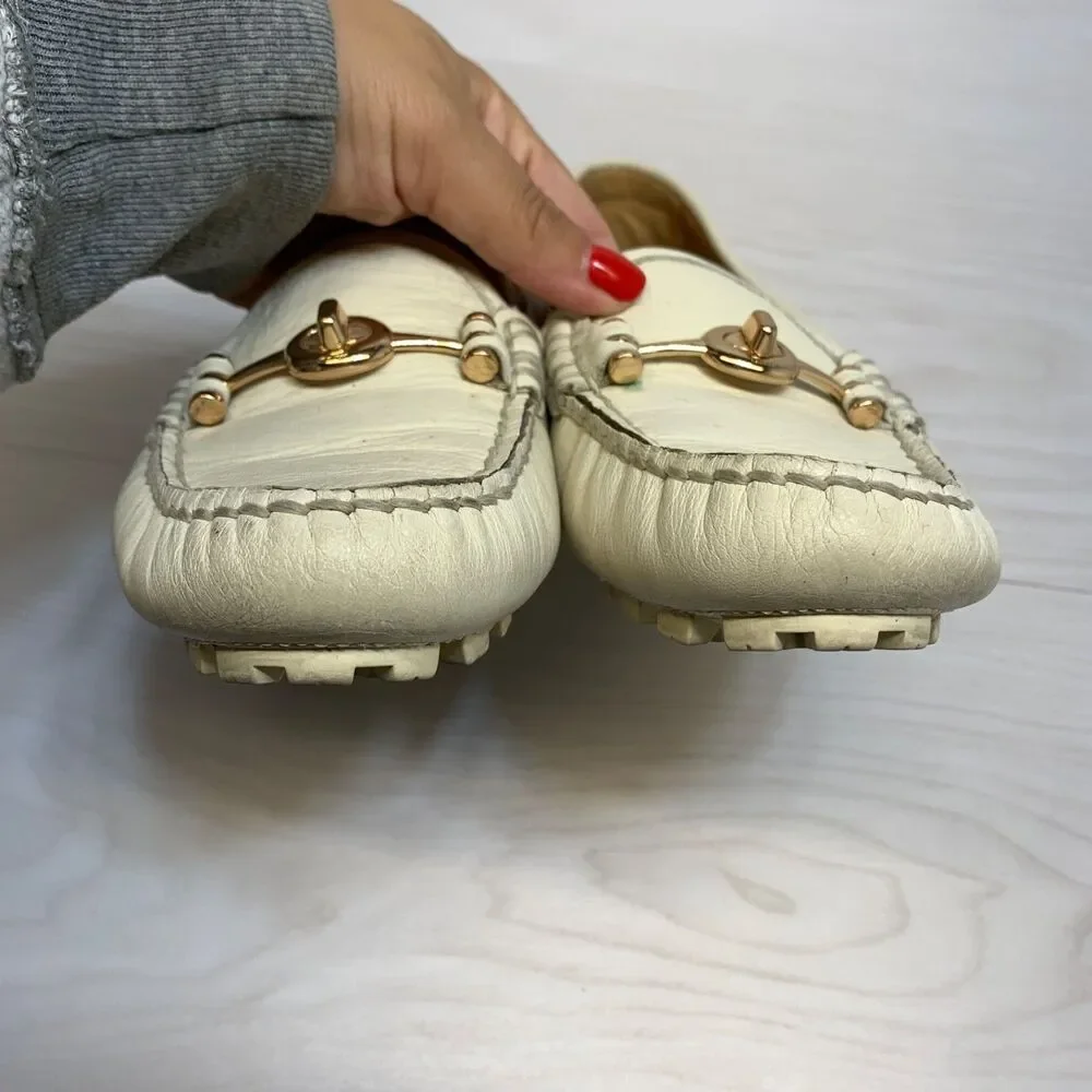 Coach Arlene Loafers‎ Women Ivory Pebbled Grain Leather Penny Driving Size 7B